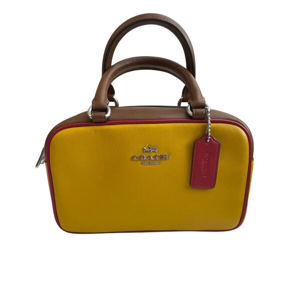 COACH Leather Satchel Crossbody In Colorblock Yellow Gold, Brown, Red NWT - Picture 1 of 12